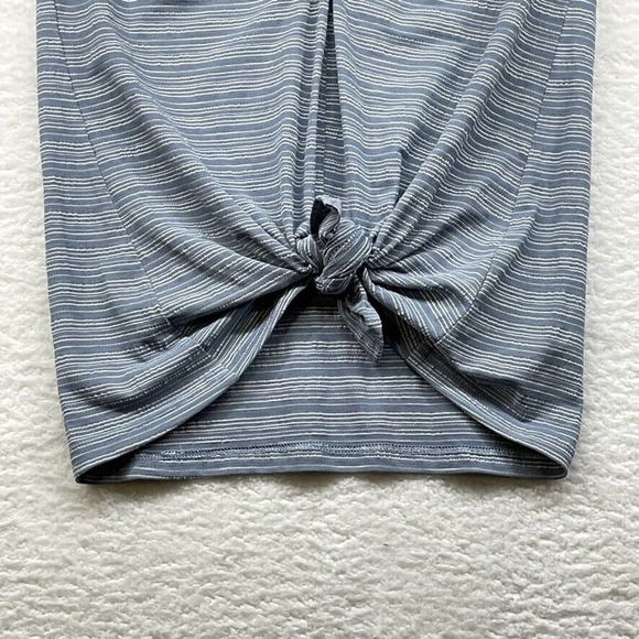 Deletta Womens Shirt Medium Blue White Striped V Neck Anthropologie Knot Stretch - Picture 5 of 10